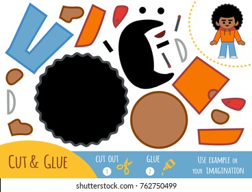 Education paper game for children, African American boy. Use scissors and glue to create the image.