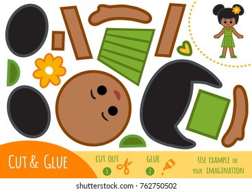 Education paper game for children, African American girl. Use scissors and glue to create the image.