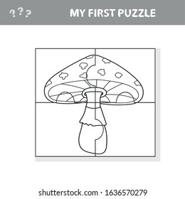 Education paper game for children, Amanita. Create the image. My first puzzle and coloring book