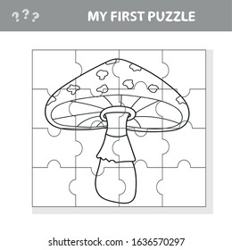 Education paper game for children, Amanita. Create the image. My first puzzle and coloring book