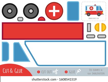 Education paper game for children, Ambulance car. Use scissors and glue to create the image.