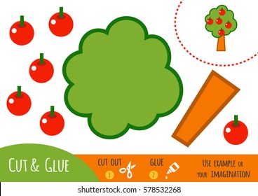 Education paper game for children, Apple tree. Use scissors and glue to create the image.