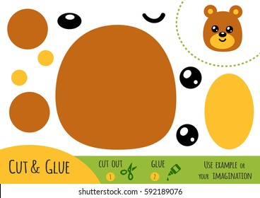 Education paper game for children, Bear. Use scissors and glue to create the image.