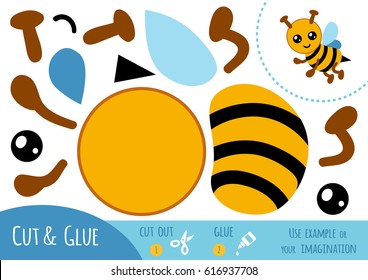 Education paper game for children, Bee. Use scissors and glue to create the image.