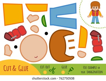 Education paper game for children, Boy in the gilet. Use scissors and glue to create the image.