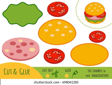 Education paper game for children, Burger. Use scissors and glue to create the image.