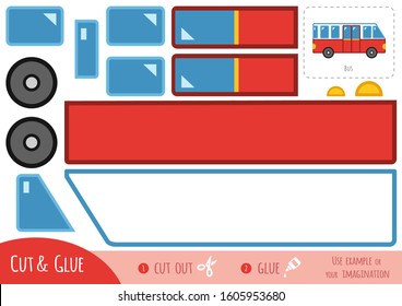 Education paper game for children, Bus. Use scissors and glue to create the image.