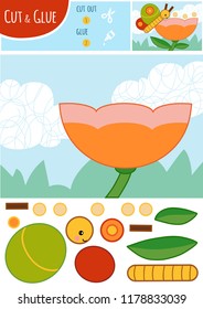 Education paper game for children. The butterfly and flower. Use scissors and glue to create the image.