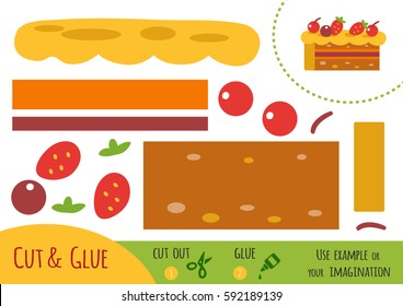 Education paper game for children, Cake. Use scissors and glue to create the image.