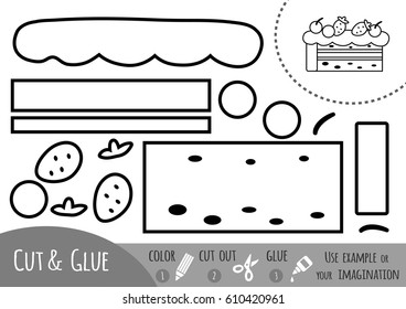 Education paper game for children, Cake. Use scissors and glue to create the image.