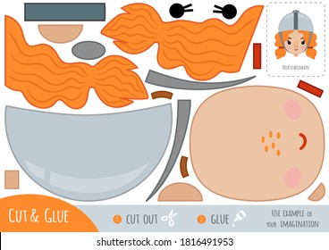 Education paper game for children, cartoon Girl in a horse rider helmet. Use scissors and glue to create the image.