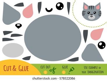 Education paper game for children, Cat. Use scissors and glue to create the image.