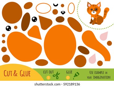 Education paper game for children, Cat. Use scissors and glue to create the image.