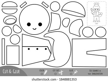 Education paper game for children, Chef with a bowl and a spoon in hands. Use scissors and glue to create the image.