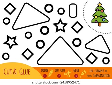 Education paper game for children, Christmas tree. Use scissors and glue to create the image.
