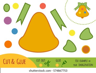 Education paper game for children, Christmas bell. Use scissors and glue to create the image.