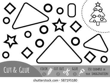 Education paper game for children, Christmas tree. Use color pencils, scissors and glue to create the image.