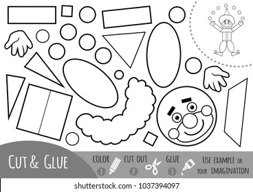 Education paper game for children, Clown. Use scissors and glue to create the image.