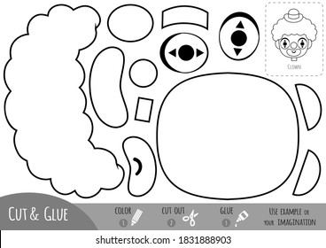Education paper game for children, Clown. Use scissors and glue to create the image.