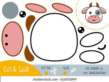 Education paper game for children, Cow. Use scissors and glue to create the image.