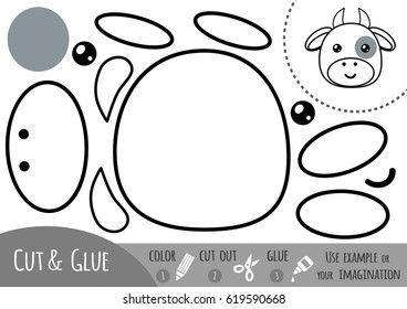 Education paper game for children, Cow. Use scissors and glue to create the image.