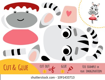 Education paper game for children, dancing Zebra. Use scissors and glue to create the image.