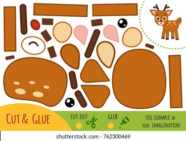 Education paper game for children, Deer. Use scissors and glue to create the image.