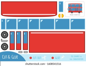 Education paper game for children, Double-decker bus. Use scissors and glue to create the image.