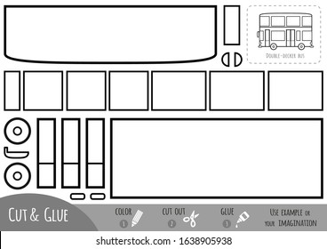 Education paper game for children, Double-decker bus. Use scissors and glue to create the image.