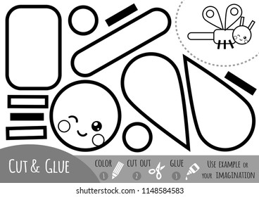 Education paper game for children, Dragonfly. Use scissors and glue to create the image.