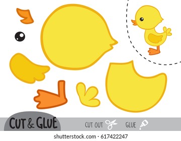 Education paper game for children, Duckling . Use scissors and glue to create the image.