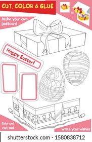 Education paper game for children - Easter gift with eggs. Use scissors and glue to create the image.