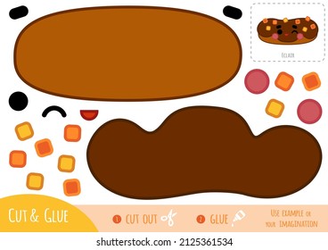 Juego de papel educativo para niños, pastelería Eclair con una cara linda. Utilice tijeras y pegamento para crear la imagen.