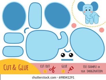 Education paper game for children, Elephant. Use scissors and glue to create the image.