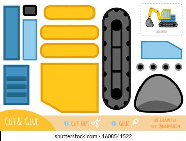 Education paper game for children, Excavator. Use scissors and glue to create the image.