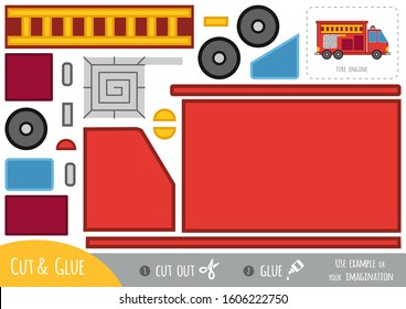 Education paper game for children, Fire engine. Use scissors and glue to create the image.