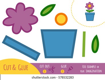 Education paper game for children, flower in a pot. Use scissors and glue to create the image.