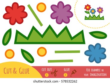 Education paper game for children, Flowers. Use scissors and glue to create the image.