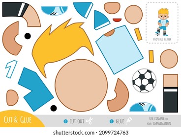 Education paper game for children, Footballer and a ball. Use scissors and glue to create the image.