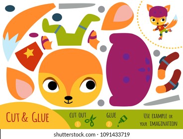 Education paper game for children, Fox. Use scissors and glue to create the image.