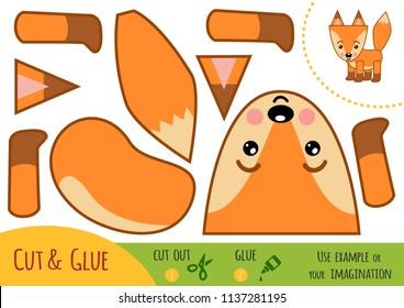 Education paper game for children, Fox. Use scissors and glue to create the image.
