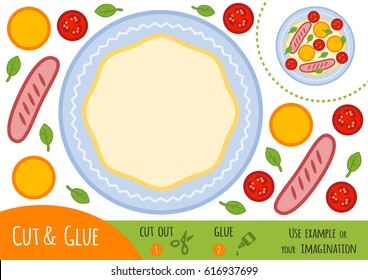 Education paper game for children, Fried egg. Use scissors and glue to create the image.