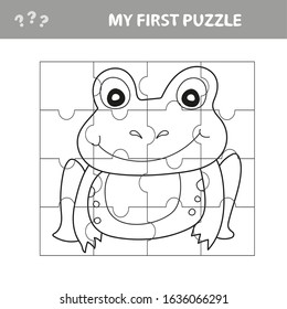 Education paper game for children, Frog. Use parts to create the image. My first puzzle and coloring book