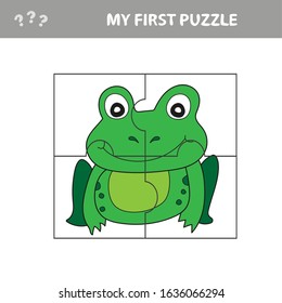 Education paper game for children, Frog. Use parts to create the image. My first puzzle