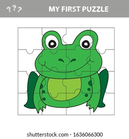 Education paper game for children, Frog. Use parts to create the image. My first puzzle