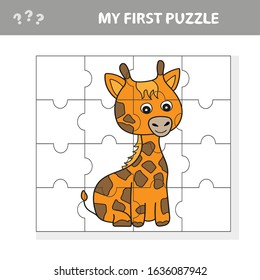 Education paper game for children, Giraffe. Create the image - my first puzzle for kids