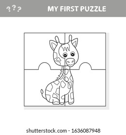 Education paper game for children, Giraffe. Create the image - my first puzzle and coloring book for kids