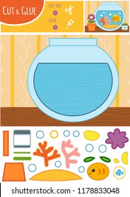 Education paper game for children, Goldfish in a bowl. Use scissors and glue to create the image.
