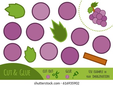 Education paper game for children, Grapes. Use scissors and glue to create the image.