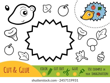 Education paper game for children, Hedgehog. Use color pencils, scissors and glue to create the image.